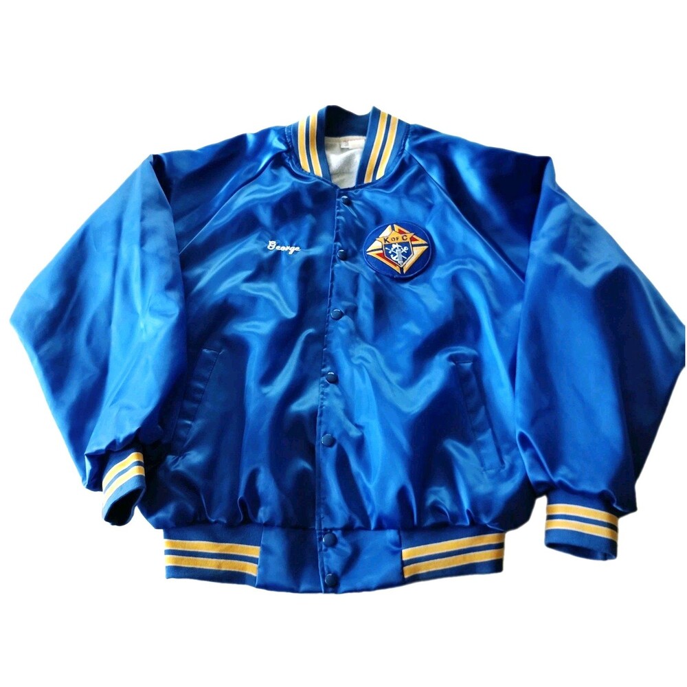 VTG Knights Of Columbus Blue Satin Jacket Mens XL Varsity Bomber Hartwell Sports